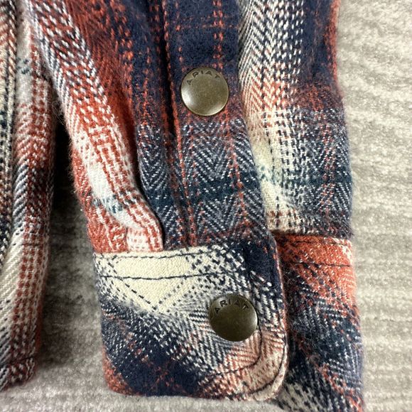 Ariat Retro Fit Hasslehoff Shacket Red Gray Plaid Flannel Hooded Jacket Kids XS - Picture 7 of 12